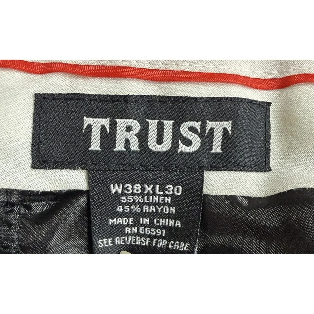 NWT Vintage TRUST Mens Linen Pleated Trousers Black Cuffed 36W 27L Tag-38x30